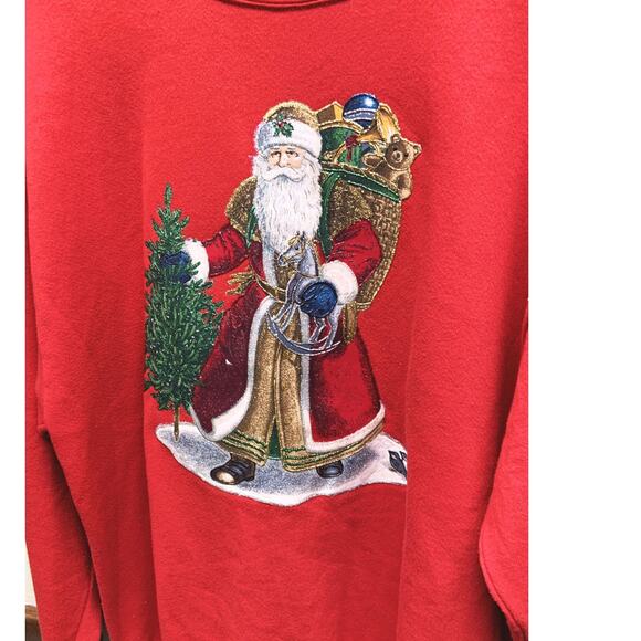 Vintage Jerzees Santa Tree Red Ugly Christmas Crewneck Sweatshirt L Grandmacore - Picture 1 of 6